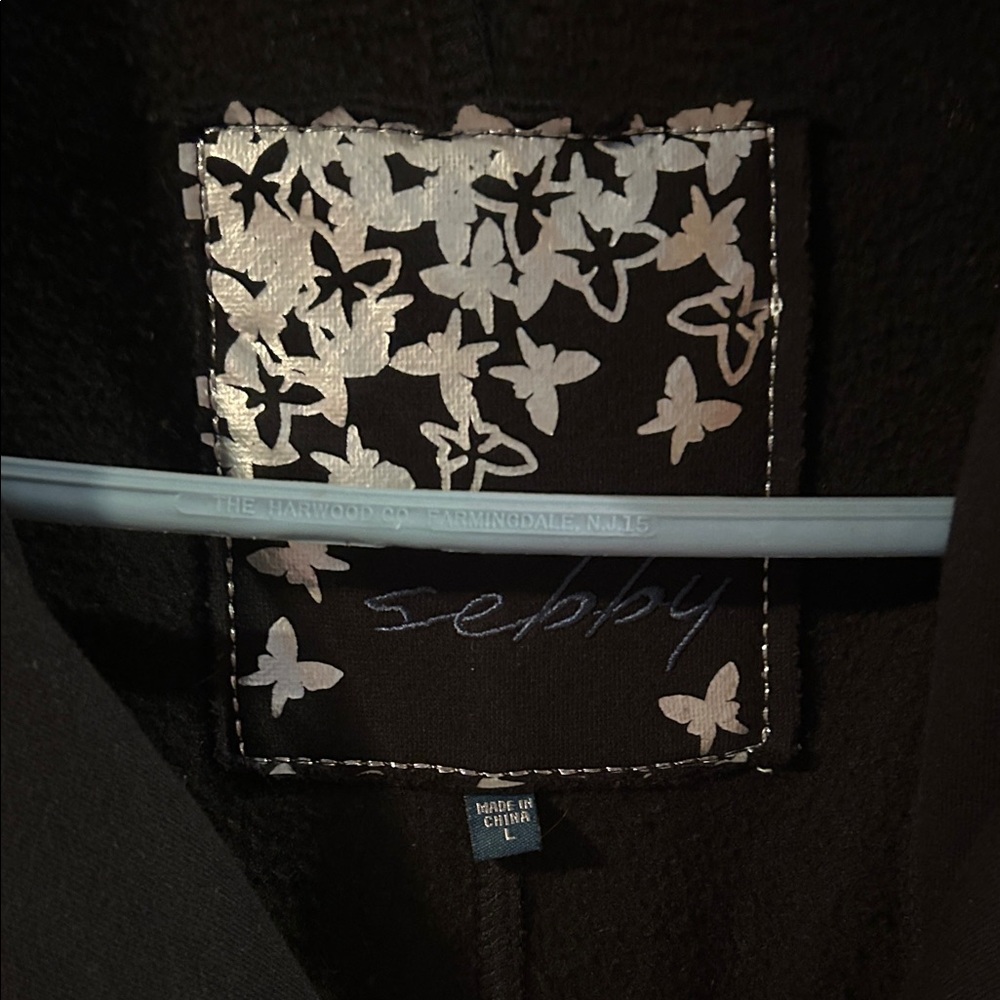 Sebby Women's Black Pea Coat with Hood - Picture 2 of 3